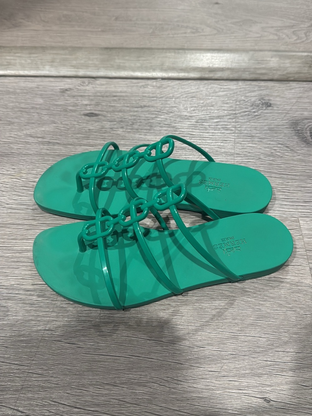 Hermes Emerald Green Chain-Link Strappy Sandals